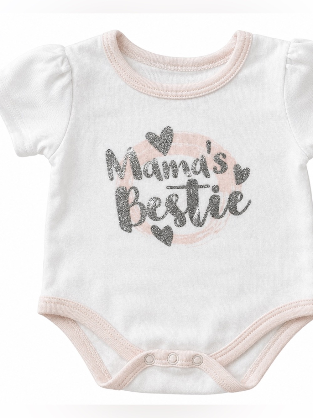 Baby Essentials White Onesie with Pink Trim & Silver Glitter Graphic